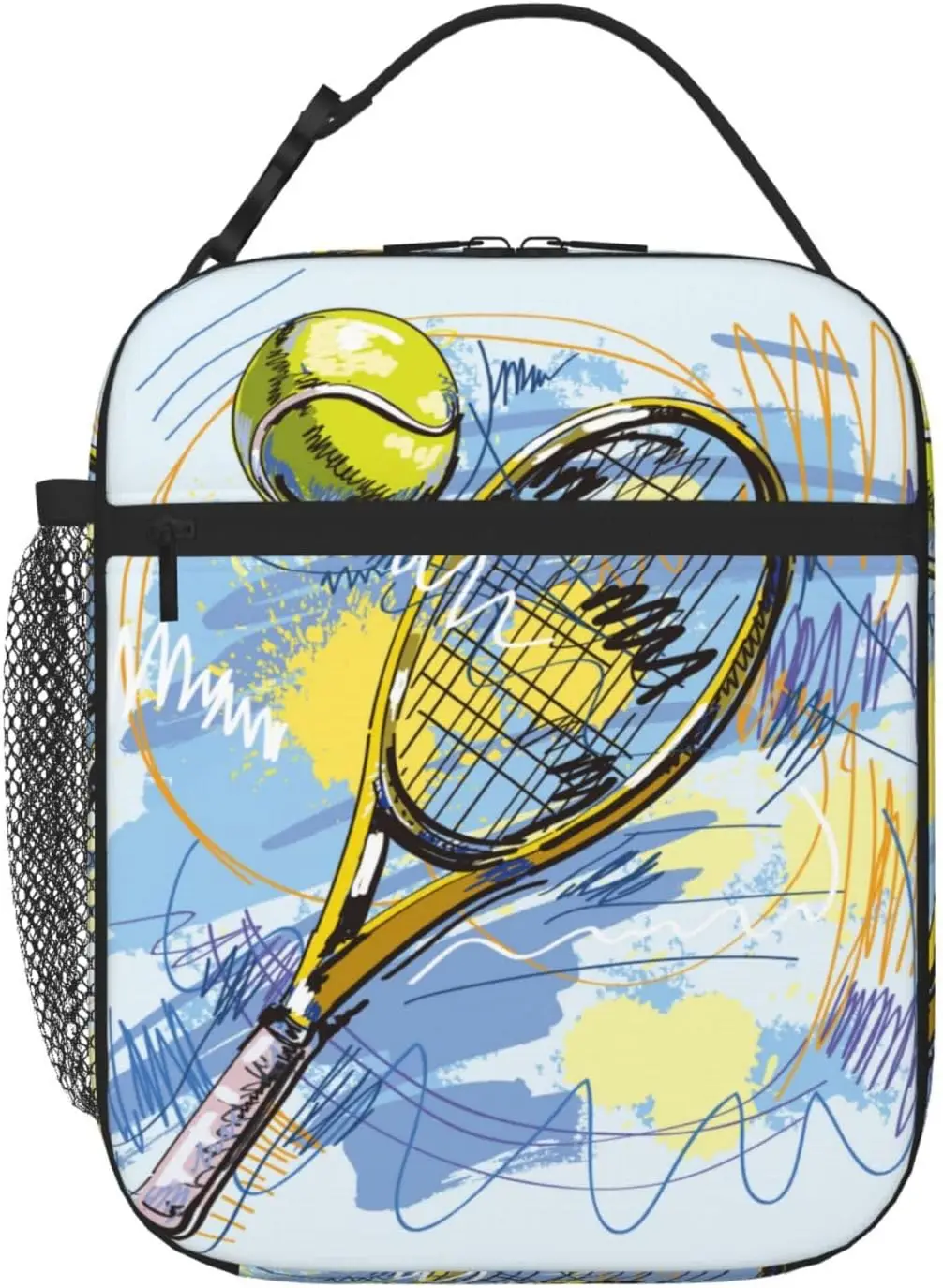 Tennis Racket Art Sport Lunch Bag Insulated Reusable Lunch Box Lunch Tote Lunchbox Portable Bento Bags For