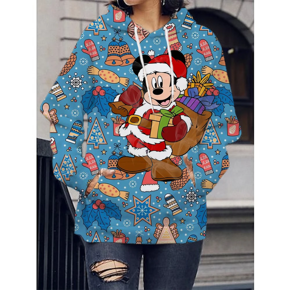 Disney Autumn Men Women Merry Christmas Hoodie Cute Cartoon Mickey Minnie Hooded Clothing Couple Fashion Coat Casual Streetwear