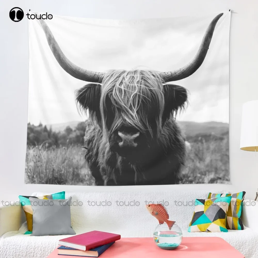 Scottish Highland Cattle - Black And White Animal Photography Tapestry Tapestry Online Store Custom Decoration Wall Hanging
