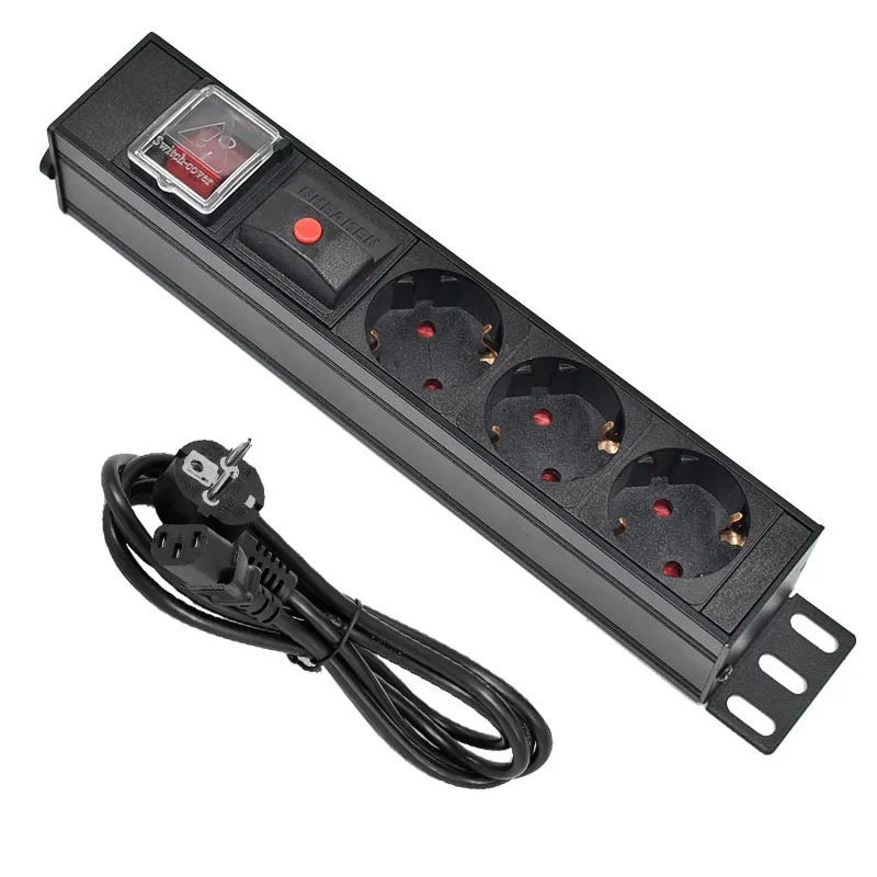 

PDU Power Strip Distribution Unit Cabinet 3 Way AC German Socket Break Switch Aluminum alloy shell C14 Interface