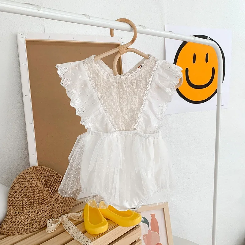 

Princess Romper Newborn Baby Girl Fly Sleeve Lace One-Pieces Dress Jumpsuit Outfits Summer Holiday Party Costume for 0-18M