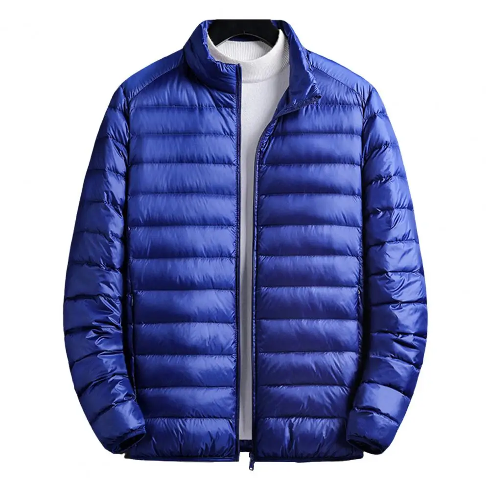 Cotton Jacket with Stand Collar Men's Lightweight Cotton Quilted Jacket with Stand Collar Side Pockets Zipper Closure for Winter