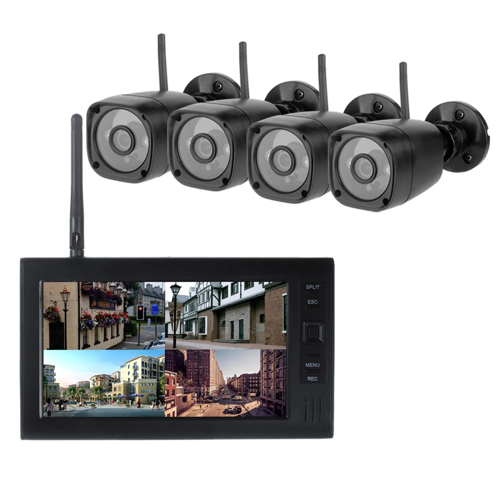 2.4G 4CH QUAD DVR Security CCTV Camera System Digital Wireless Kit Baby Monitor 7" TFT LCD Monitor+ 4 Cameras