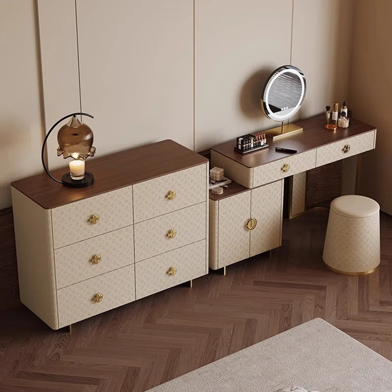 Light luxury simple bedroom solid wood dresser chest cabinet integrated high-end makeup table storage six chest cabinets nine ch