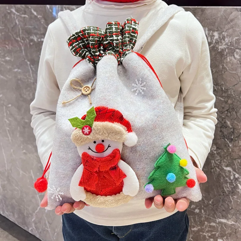 Mochila infantil de Papai Noel, bolso portátil com cordão, bolsa de maçã de Natal, presente de feriado, meninos e meninas