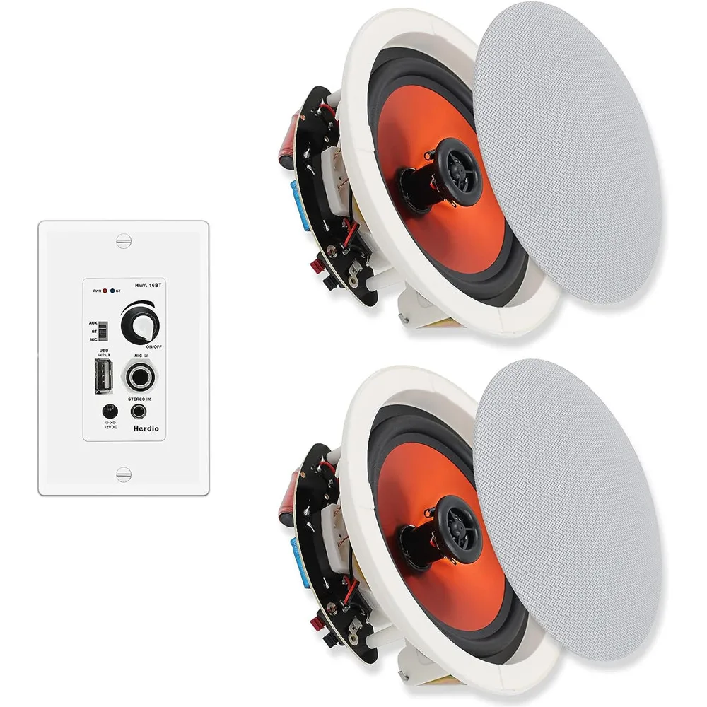 Herdio 6.5'' Ceiling Speakers Bluetooth 320 Watt Flush Mount In Wall Amplifier Receiver Perfect For Indoor Home Covered Outdoor