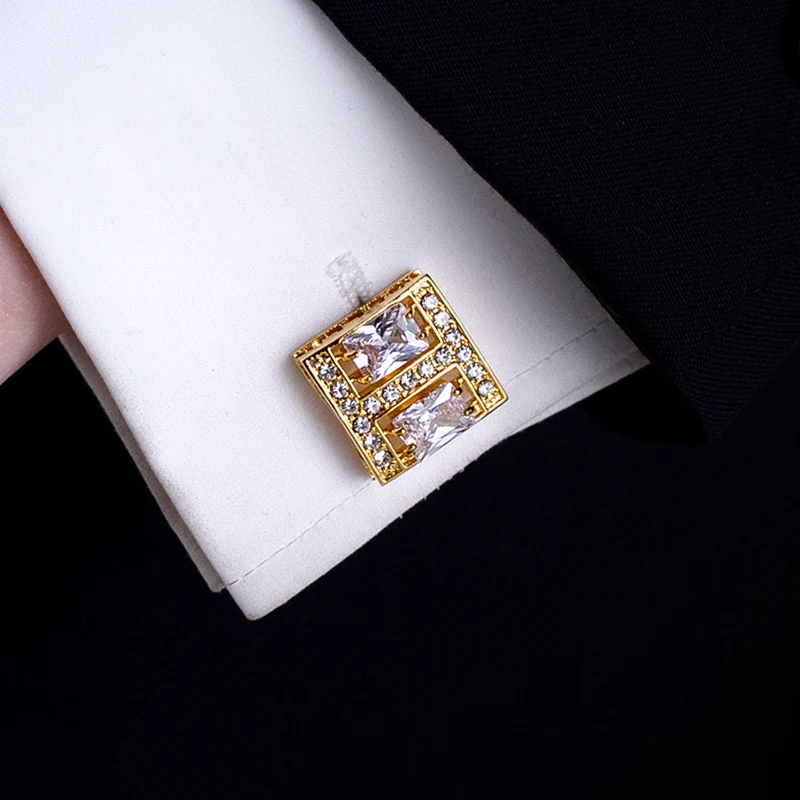 KFLK Shirt Cufflinks for Mens Women Brand Crystal Cuff links Luxury Designer Wedding Button Gold-color High Quality Guests