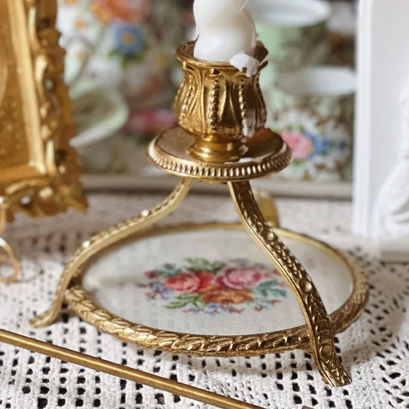 brass candlestick handmade decorative painting European desktop ornament home retro support frame