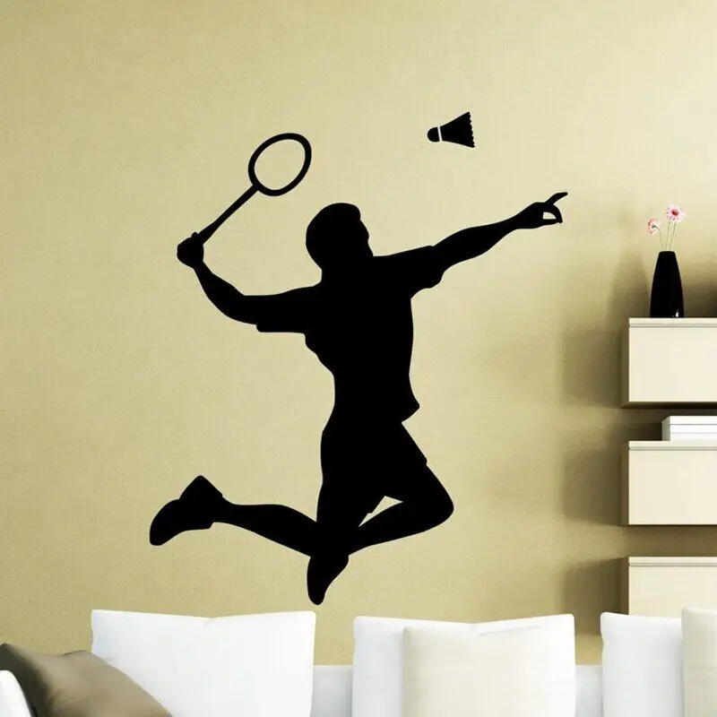 Badminton Player Wall Decal Shuttlecock Racquet Sports Stadium Interior Decor Door Window Vinyl Stickers Silhouette Mural 3740