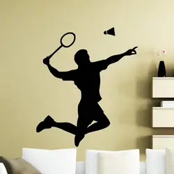 Badminton Player Wall Decal Shuttlecock Racquet Sports Stadium Interior Decor Door Window Vinyl Stickers Silhouette Mural 3740