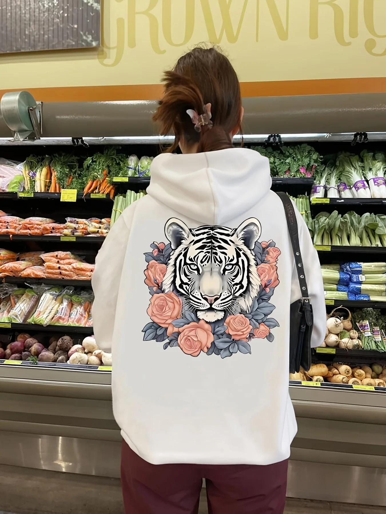 

Tiger Flower, Graphic Printing Autumn and Winter Pure Cotton Men's and Women's Hoodies, Casual Outdoor Street Sports Training