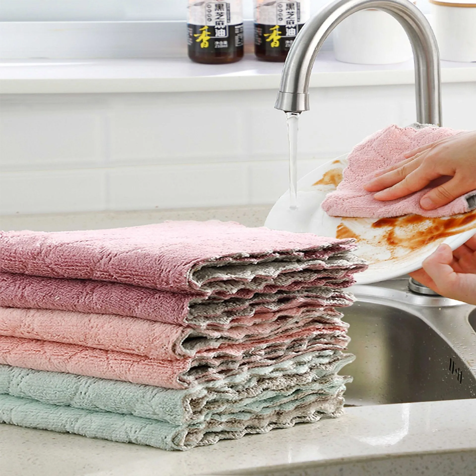 1/3/5/10PCS High Quality Super Absorbent Microfiber Non-stick Oil Dish Cloth/Household Cleaning Towel/Kitchen Utensils