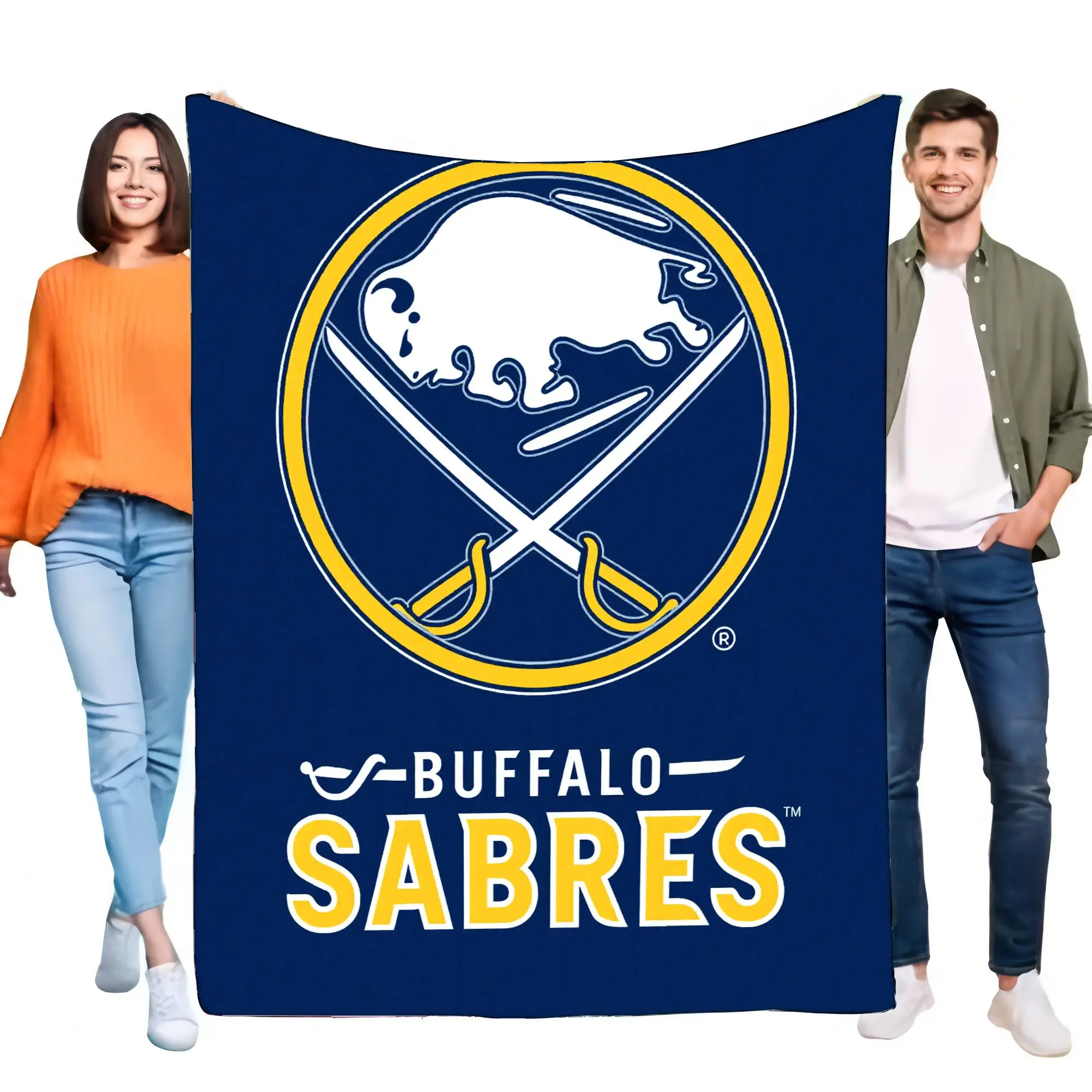 Buffalo Sabres Blanket Soft Fleece Throw Warm Cozy Design with Logo and White Buffalo Head Ideal for Fans Perfect Gift for Hocke