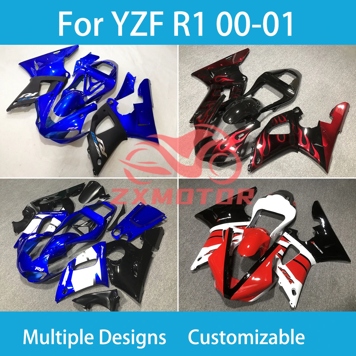 Hot Style Custom Fairings for Yamaha YZF R 1 00 01 ABS Injection Plastic Full Body Racing Bike Cowling Fairing Kit R1 2000 2001