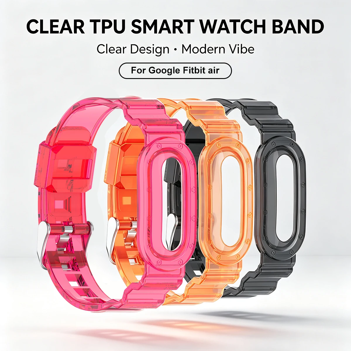 Fitbit Air 2-in-1 TPU Case Transparent Strap Sports Bracelet Cover Smart Accessory Compatible for Google Fitbit Air Replacement