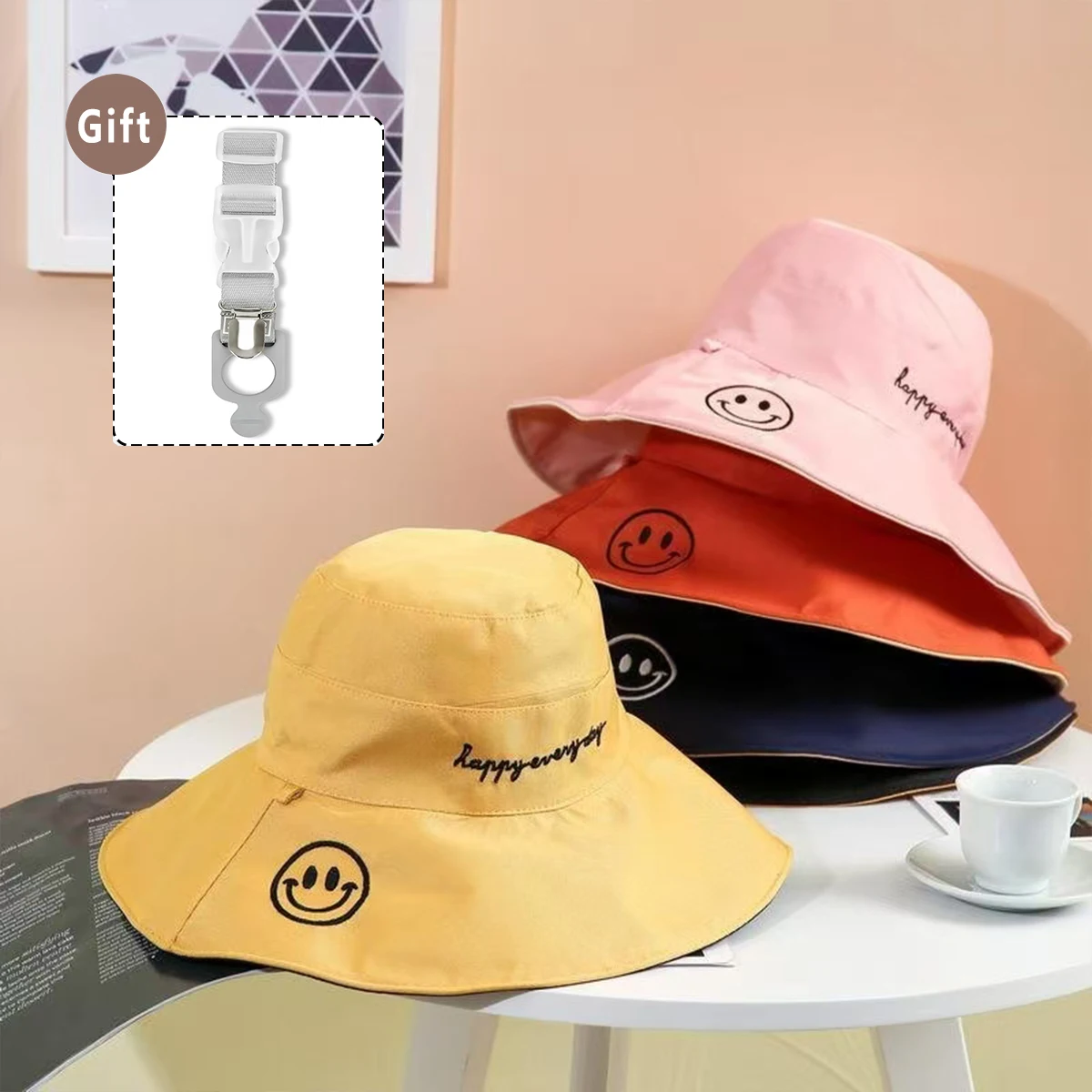 Damen-Sonnenhut mit breiter Krempe – Fischerhut aus 100 % Baumwolle, Sonnenhut im koreanischen und japanischen Stil für Sommerreisen, Strand, Outdoor-Aktivitäten – Detail 1