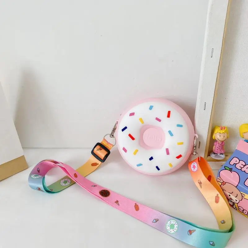 Bolso cruzado redondo con forma de Donut para niño y niña, bandolera con correa ajustable para viaje y vacaciones, paquete de bolsillo con estampado de arcoíris