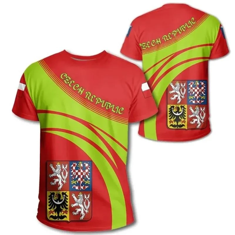 Czech Republic Flag 3D T-Shirt Men Women Coat Of Arms Of Czech Republic T Shirt Casual Oversized Short Sleeve O-neck Tees Top view 4