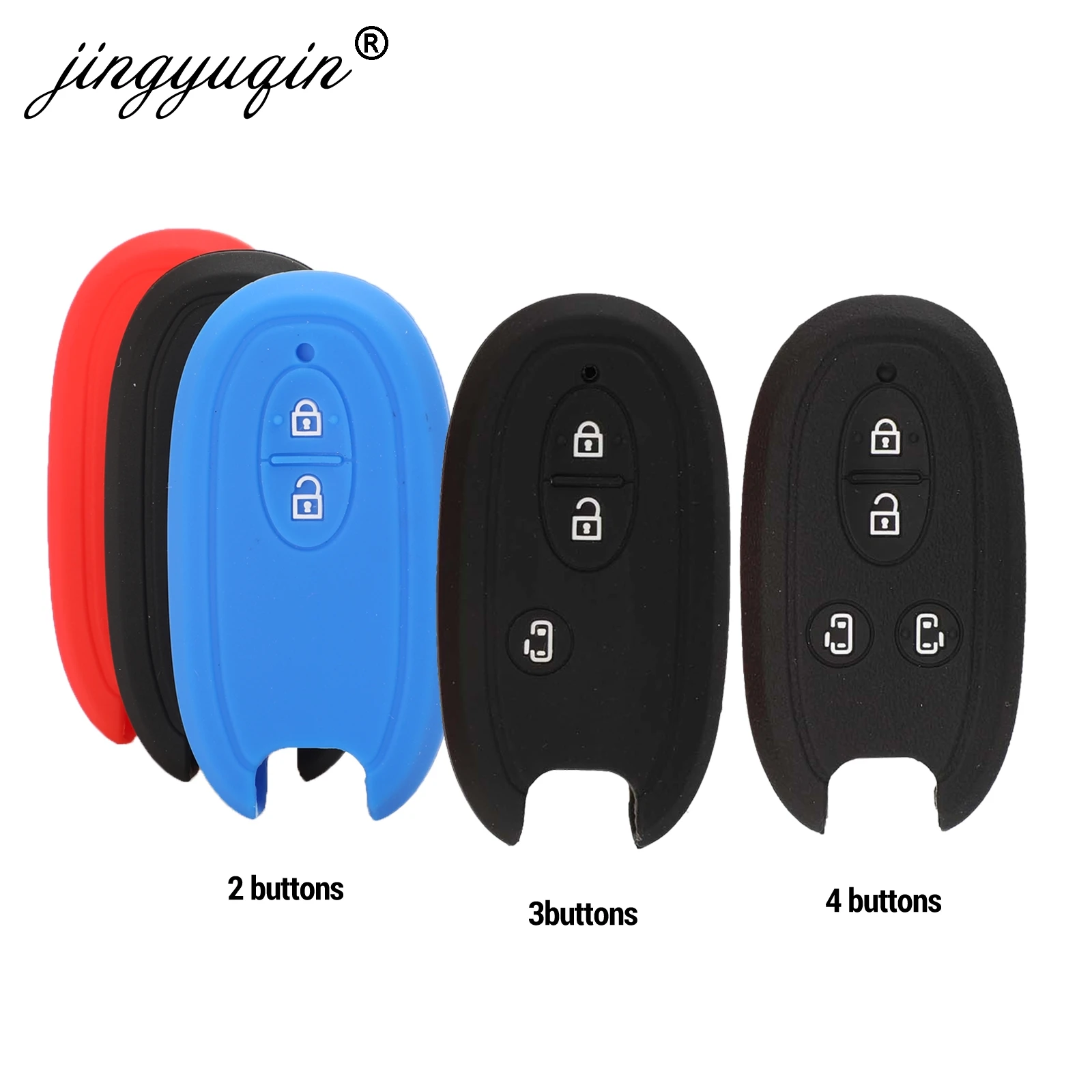 

jingyuqin 2/3/4 Buttons Silicone Car Key Case For SUZUKI Grand Vitara New Swift Jimny SX4 Alto Wagon R Auto Remote Holder Cover