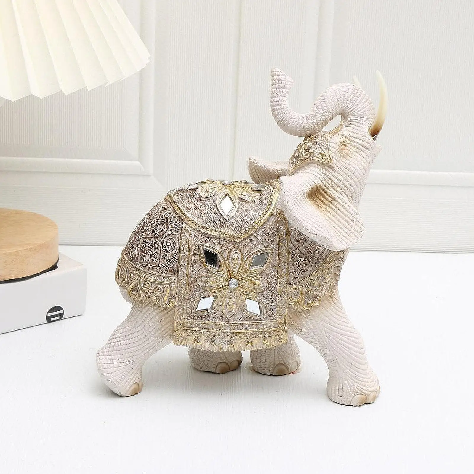 Elephant Statue Animal Sculpture Artwork Gift Collectible Resin Figurine Ornament for Office Fireplace Indoor Cabinet Desktop