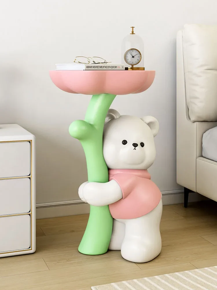 Furniture Cartoon Pink Bear Tea Table Statue Floor Decoration Luxury Living Room TV Cabinet Sofa Corner Sculpture Ornament Gift