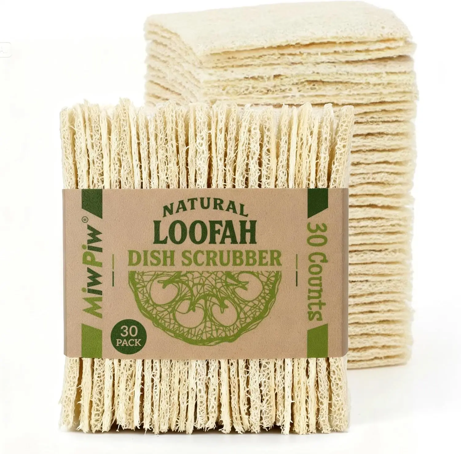 

Natural Loofah Dish Sponge (30 Pack) - 100% Biodegradable & Compostable Scouring Pads