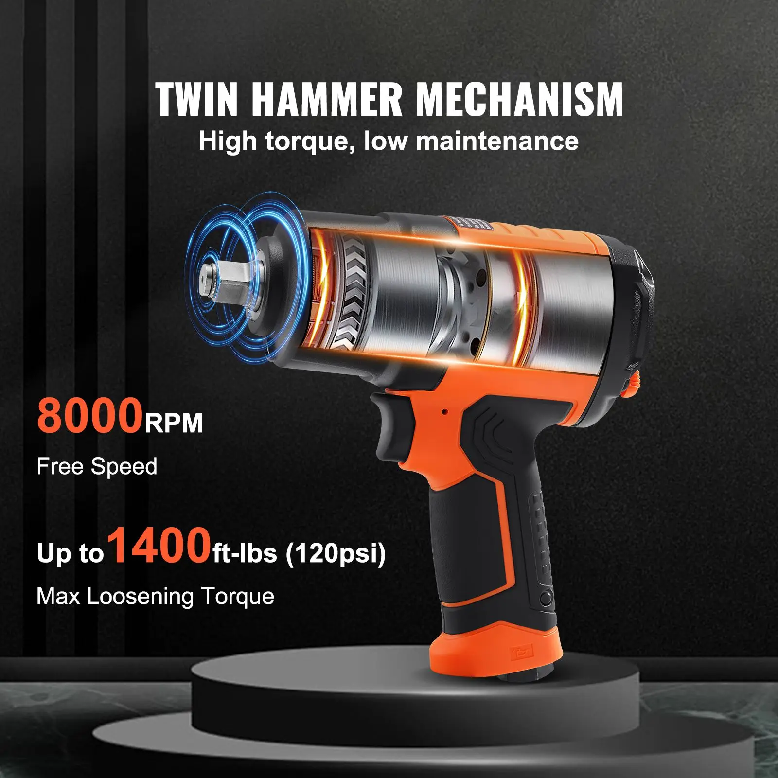 1/2-Inch Air Impact Wrench, High Torque Up to 1400 ft-lbs, Lightweight 4.6 lb Design Pneumatic Impact Gun with 11-PCS 1/2-Inch D