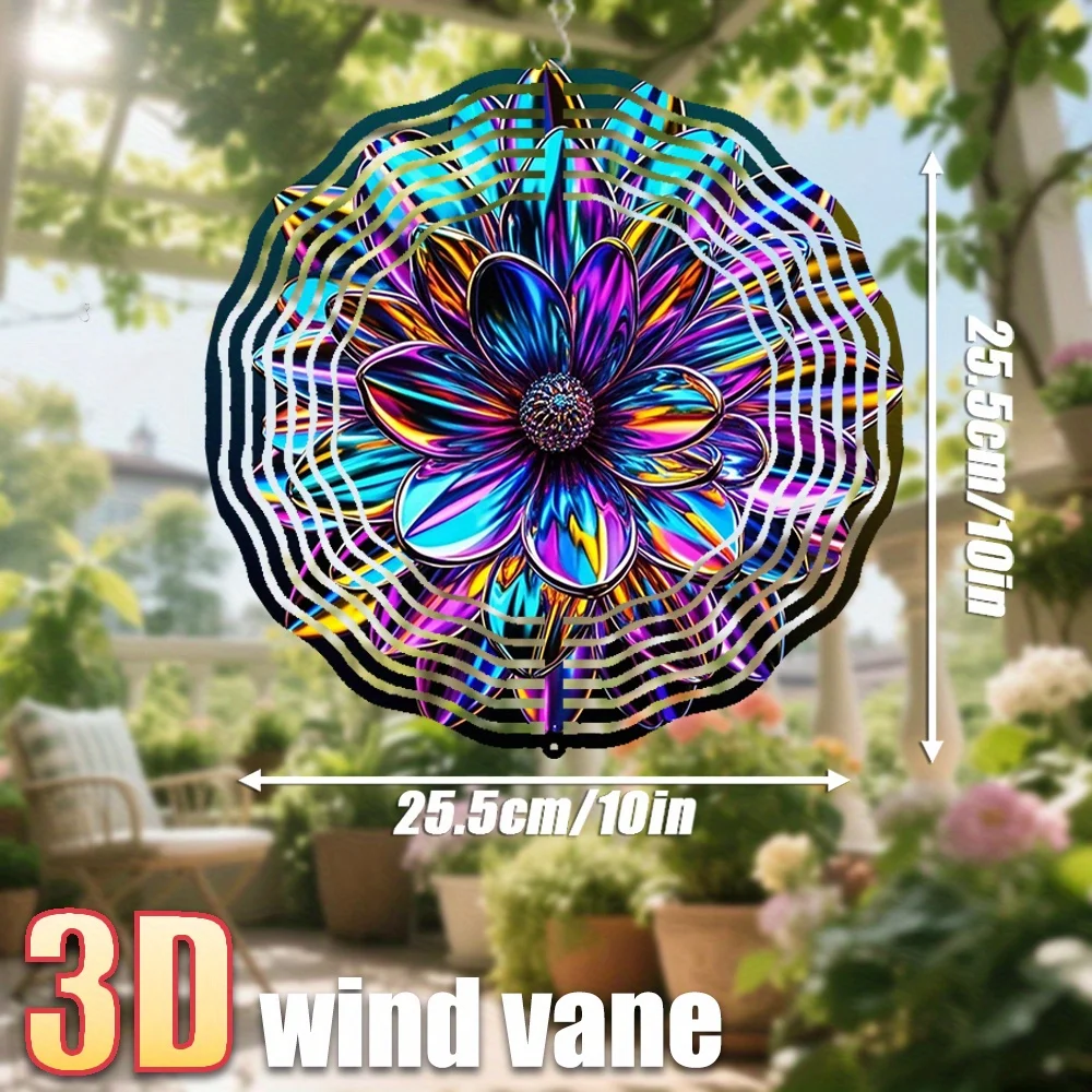 3D Metal Flower Wind Spinner for Garden, 10in Rainbow Outdoor Wind Spinner with Swivel Hook, 360° Creative Wind Spinner