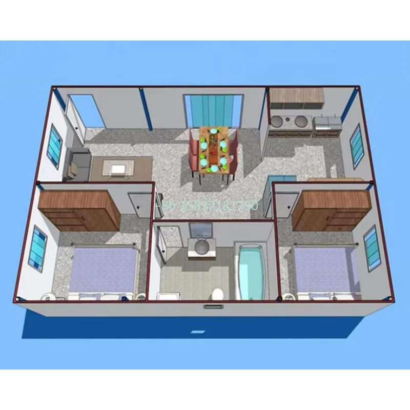 Casa Contenedor Plegable, Mini Casa, Contenedor de Envío Desmontable, Casa Contenedor Prefabricada de Dos Dormitorios, Casas Prefabricadas