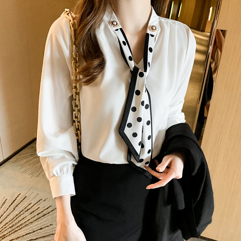 Long Sleeve Blouse Women White Chiffon Blouse Shirt Tops Women Blusas Mujer De Moda 2024 Blouses Shirts Tops Blusa Camisas F360