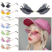 Trendy Rimless Irregular Party Diamond Sun Glasses Bling Dragonfly Wing Sunglasses Shades