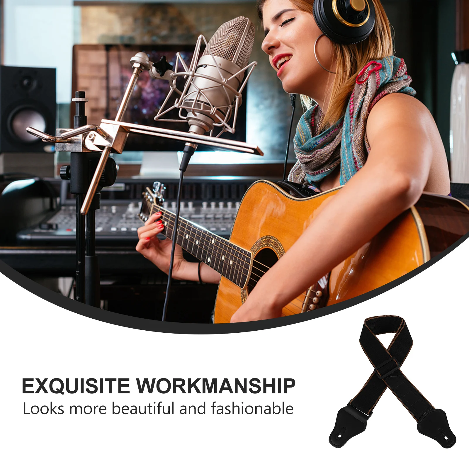 حزام جيتار مبتكر، حزام جهير صوتي متين، قطن ممتاز، مريح وقابل للتعديل، حزام كتف جيتار