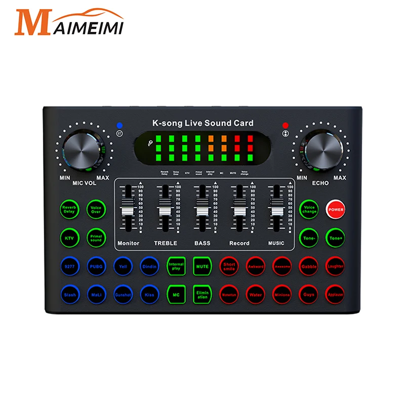 F007C Professional Convenient Compact Desktop Singing Sound Card Mixer English Version For Recording Karaoke Live Broadcast