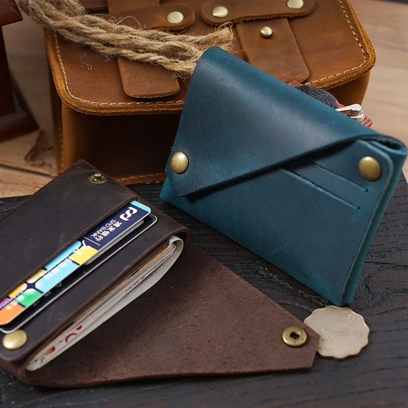 Retro First Layer Cowhide Genuine Leather Wallet Card Case Mini Coin Card Case Vintage Stationery Travelers Notebook Accessories