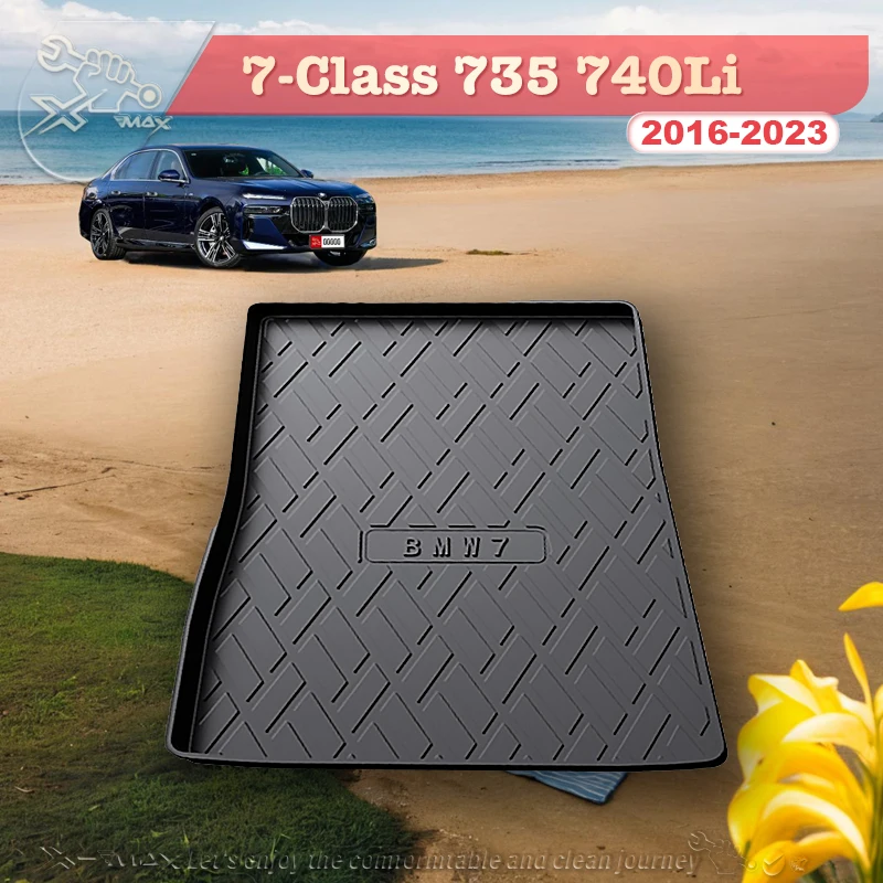 For BMW 7-Class 735 740Li 2016-2023 TPE Custom Fit Car Trunk Mat All Season Black Cargo Mat 3D Shaped Laser Measured Trunk Liner