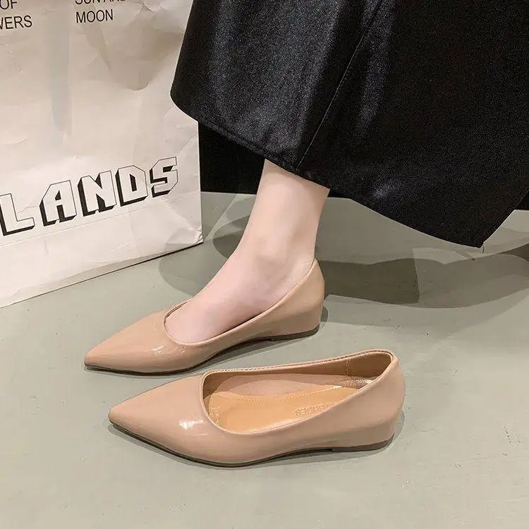 

Ladies Flat Low Cut Single Shoes Nude Spring Pointed Toe Shoes Inner Heightening Soft Wind Women's Footwear Korean Style Casu...