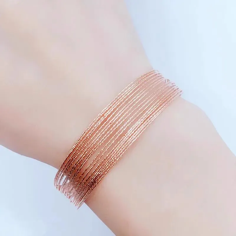 Classic Multi Layered Shiny Circle Bracelet for Women 585 Purple Gold Plated 14K Rose Gold Hollow Out Charm Bangles Jewelry