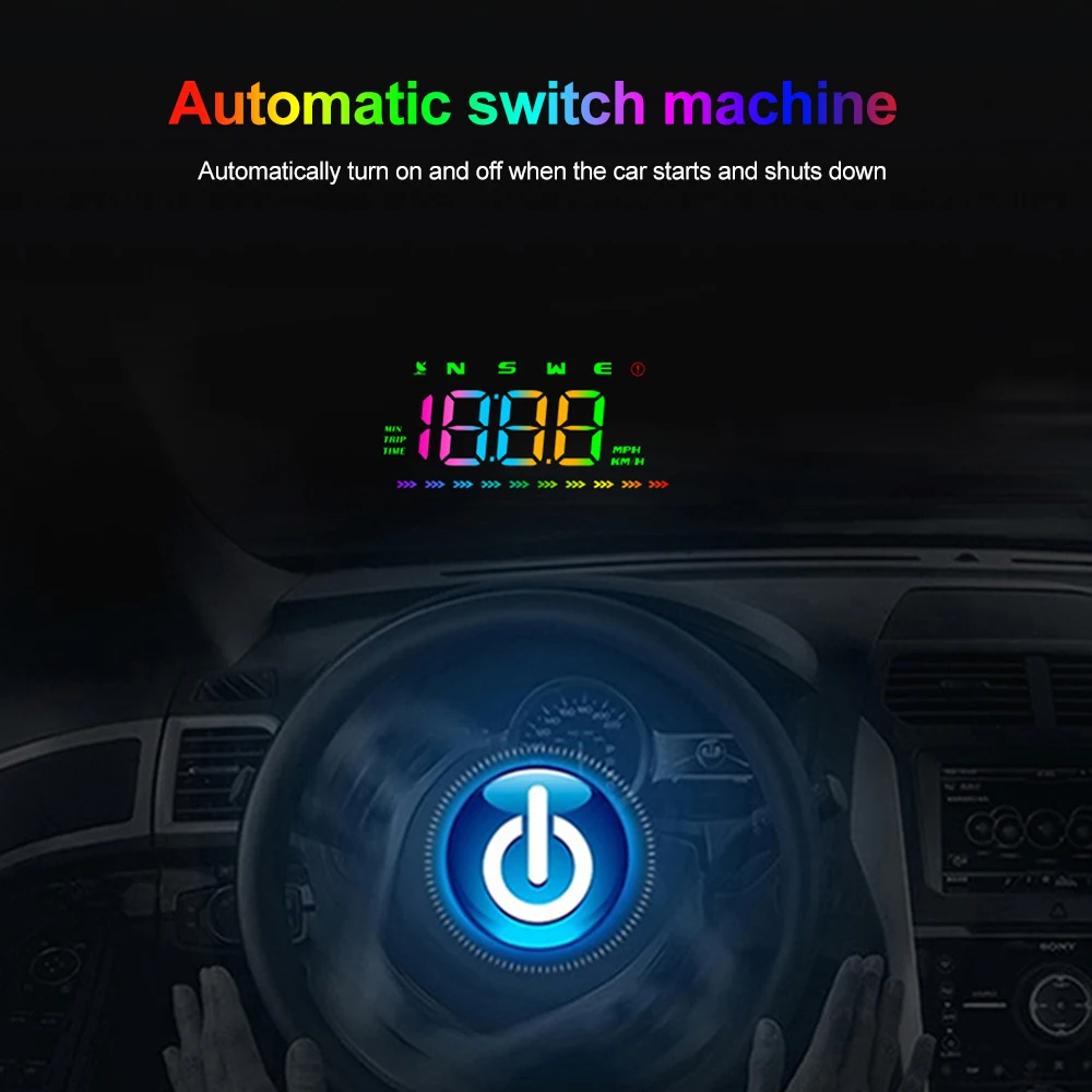 M23 شاشة عرض علوية GPS عداد السرعة الرقمي للزجاج الأمامي MPH التوصيل والتشغيل لعرض ألوان HUD للسيارة مع اتجاه تحذير السرعة