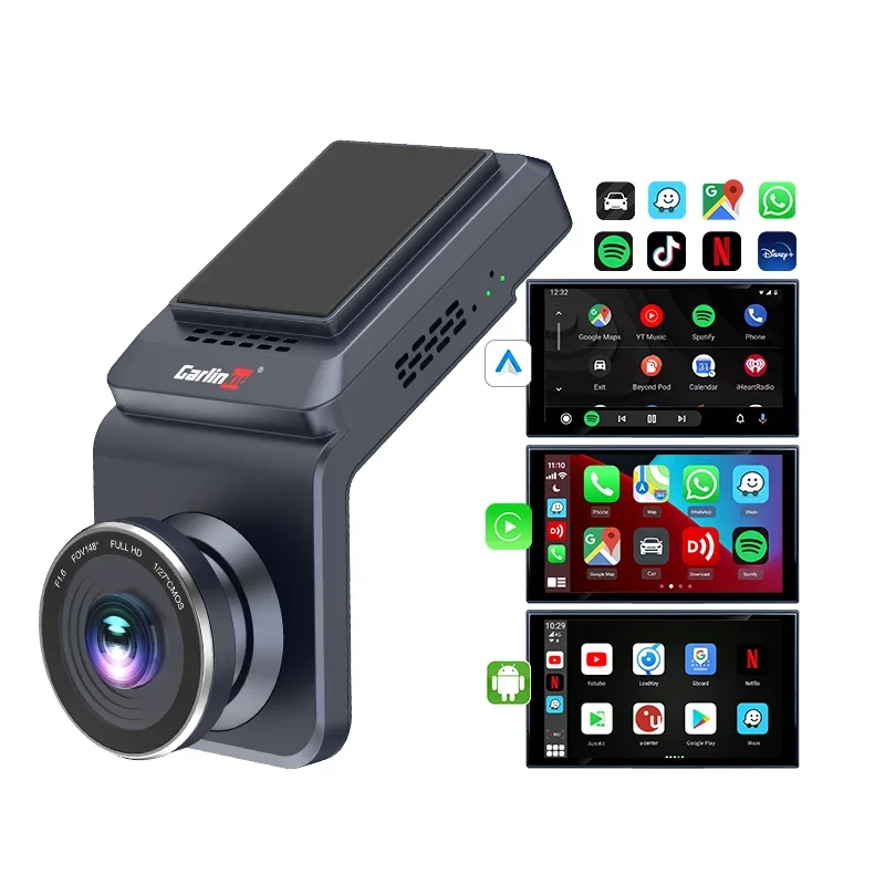 Carlinkit 64Gb 1080P Hd Camera Ips Car Dash Cam Mirror Night Vinson Dvr Carplay Android Auto 12 Bt Fm Ai Voice Video Sim Tf Card