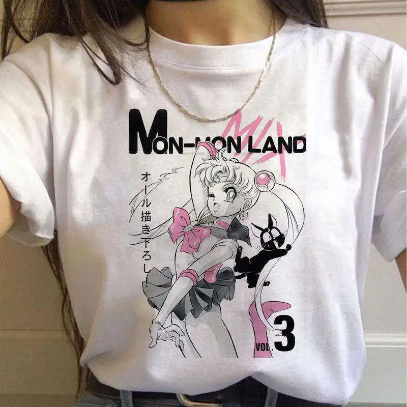 Qixiang Lane Summer Clothing 230G Anime Sailor Moon Cartoon Cute Heroine Warrior Loose Short-Sleeved T-shirt T-shirt