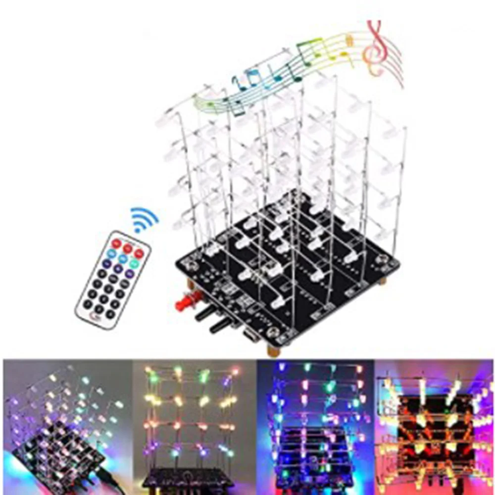 LED Electronic Soldering Kit Colorful RGB Music Light Tower DIY Kit with 3D Animation for Chrismas 51 MCU Suit with Remoter