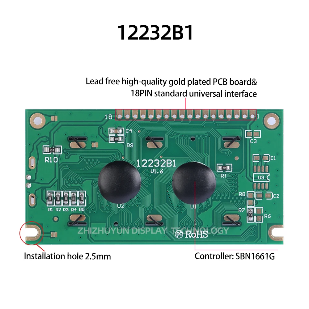 Módulo Spot 12232B1, pantalla LCD, película gris, caracteres negros, amplificador de Audio, módulo LCD multilingüe