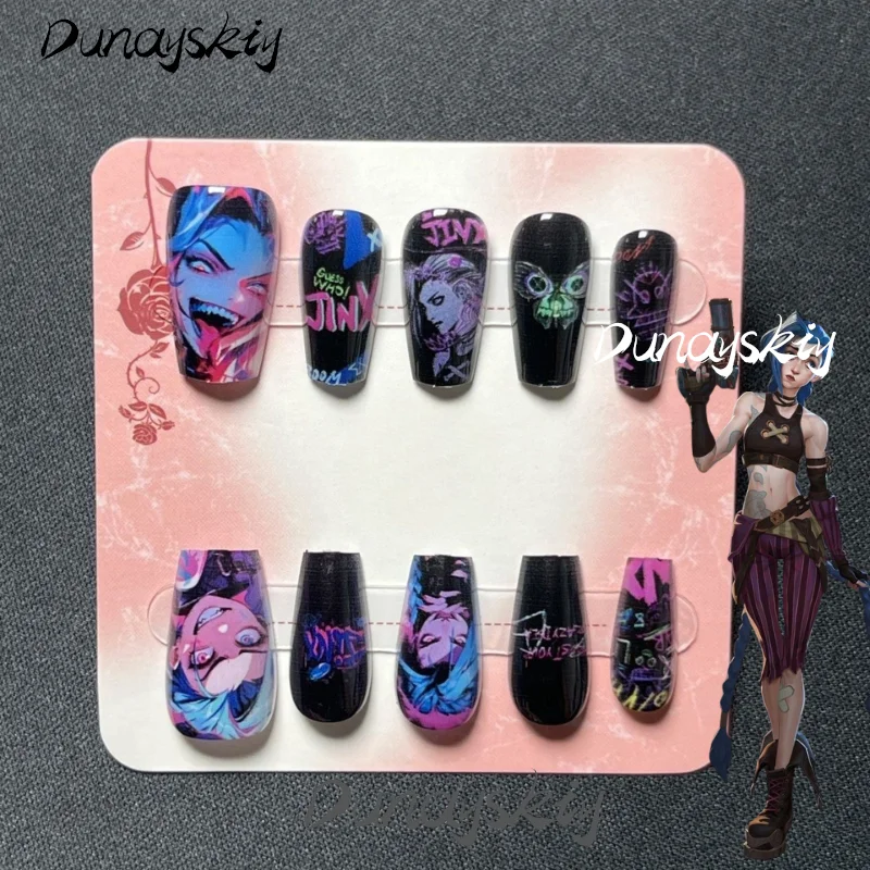 LOL League of Legends 2 Arcane Jinx Cosplay Costume Set Fake Nail Glue Games Hero Character Dress Up Event Party Costumized Item