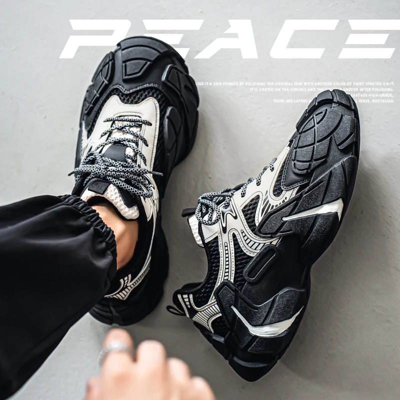 

Повседневная спортивная обувь, мужские кроссовки большого размера на толстой подошве, увеличивающие рост, в стиле Mecha, однотонный ремень, уличные кроссовки