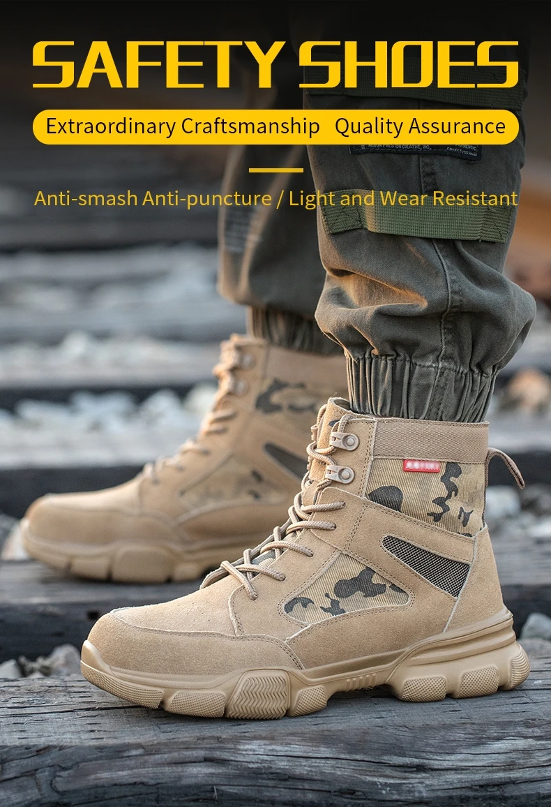 Outdoor Männer Arbeitsstiefel Sicherheitsschuhe Anti-Pannen-Sicherheitsstiefel Arbeit Stahlkappe Schuhe Unzerstörbar Desert Combat Boots Schutz – Detail 2