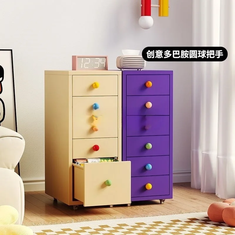 Drawer-type storage cabinet, under-table drawer cabinet, with lock, wrought iron bedside multi-layer crevice cabinet