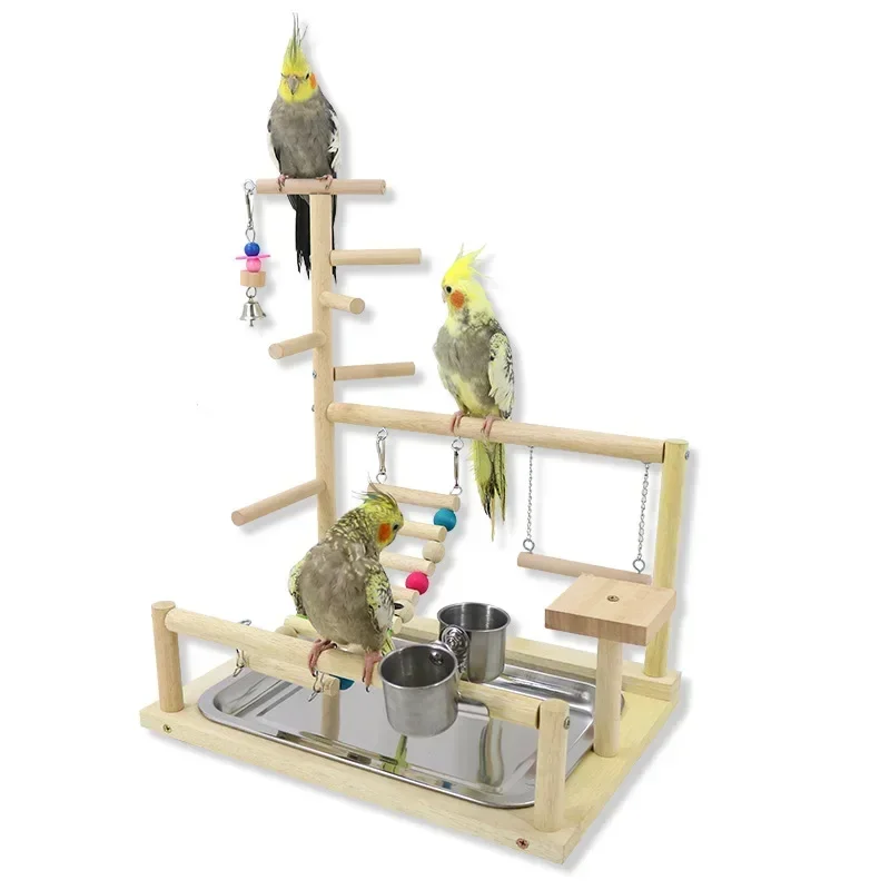 Bird Perch Stand Play Gym - Parrot Conure Exercise Activity Center Playstand with Feeder Interactive Toys for Birds' Daily Play