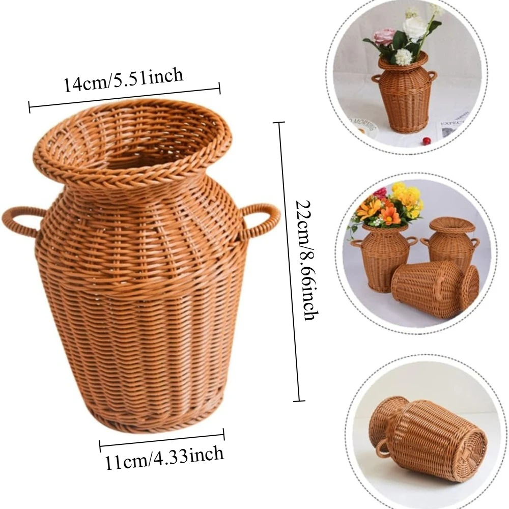Handwoven Storage Basket Brown Weaving Flowerpot Plastic Home Decoration Flower Pot for Ventilation