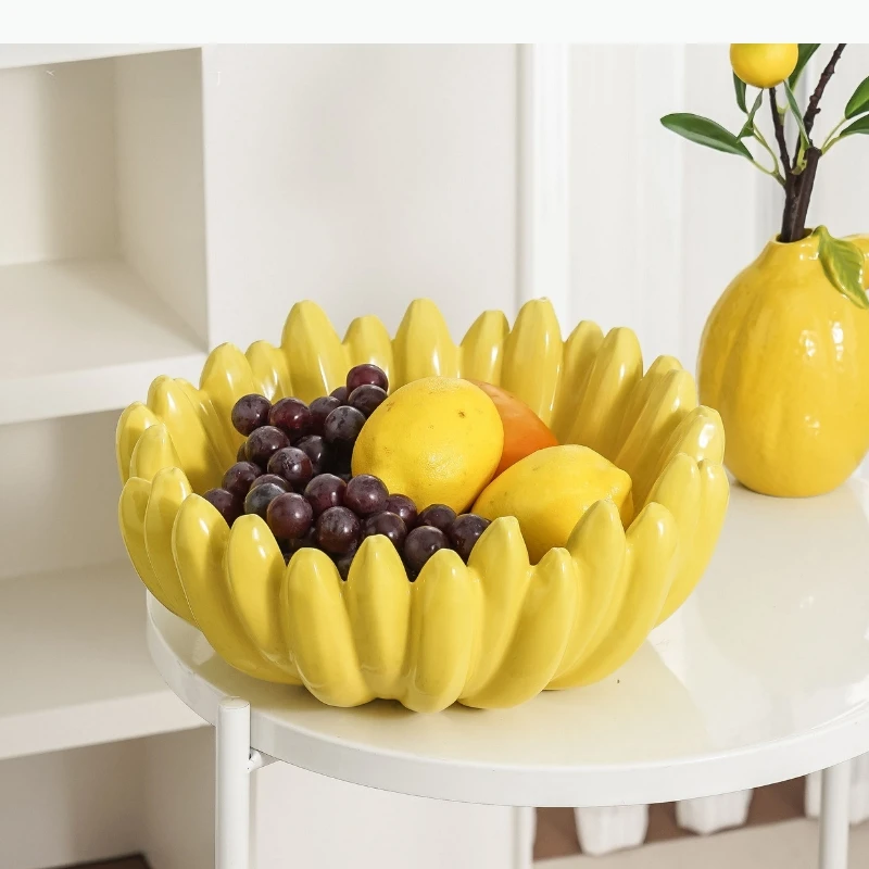 

Yellow Ceramic Plate Fruit Plate Snack Plates Storage Tray Fruit Decorative Plates Display Tray Organizer Tableware