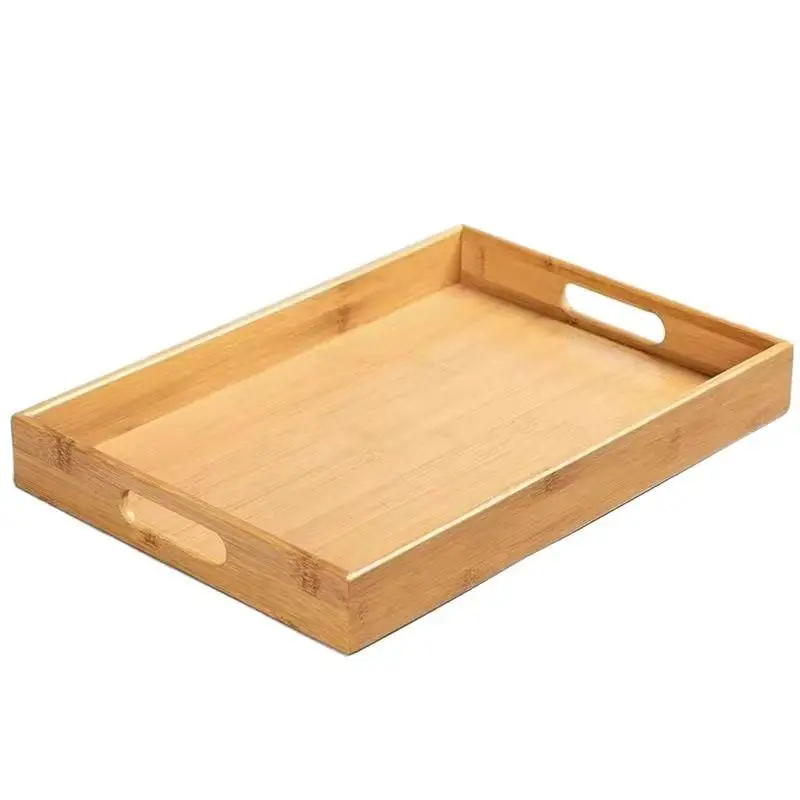 Japanisches Serviertablett aus Bambus mit Griffen, rechteckiges Serviertablett, Tee- und Frühstückstablett, Mehrzweck-Palette, Massivholztablett – Detail 10